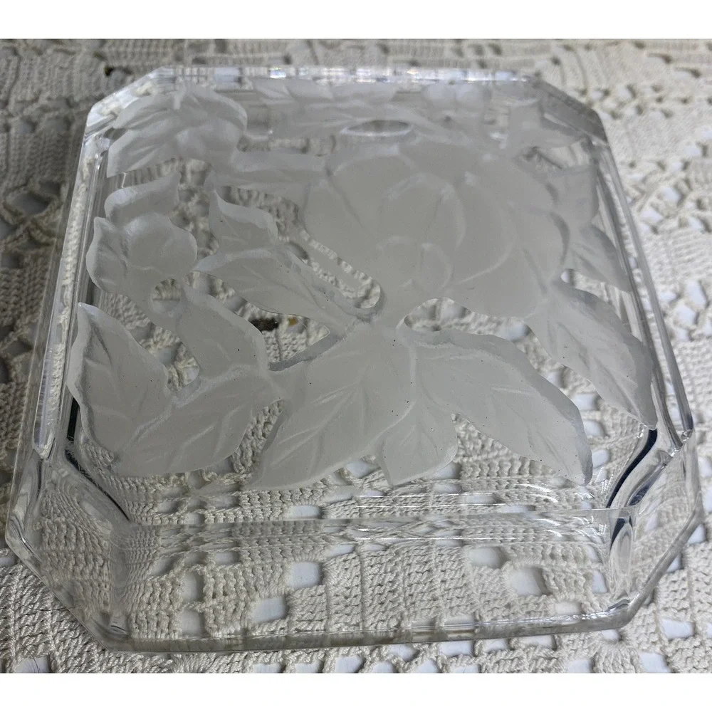 Leaded Crystal Catchall Trinket Dish Octogonal Decorative Pin Tray Floral Motif